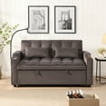 thumbnail image 2 of Modern Velvet 3-in-1 Convertible Sofa Bed with USB and Cell Phone Holder, Full Size Futon Sofa Bed with Cup Holder, Small Double Sofa with Adjustable Backrest, 2 Pillows, Pocket, Charcoal Grey, 2 of 9