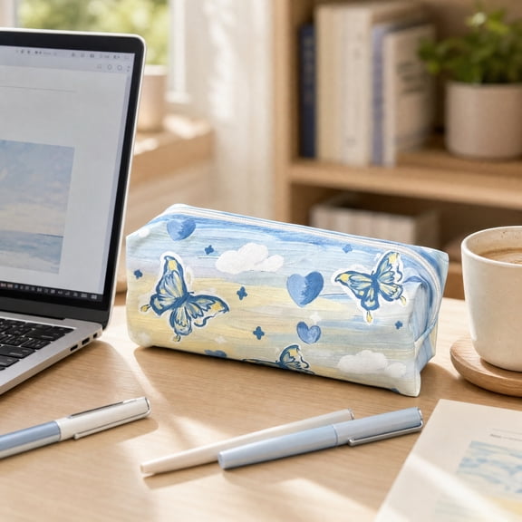 BSJJY Canvas Pencil Pouch 7.9x3.2 Inch, Cloth Makeup Brush Bag for Office Supplies, Portable Stationery Organizer for Desk and Travel