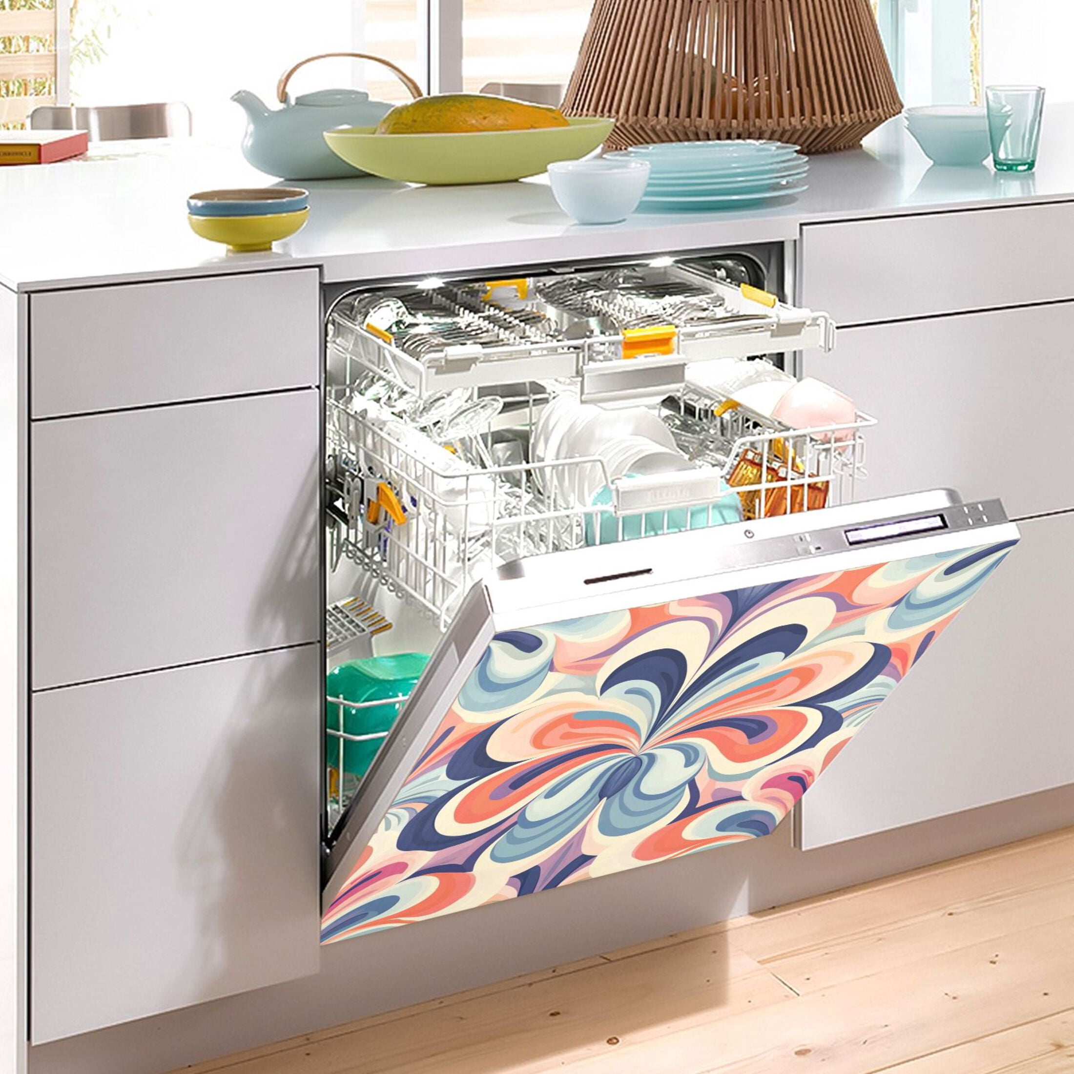 Dishwasher Magnetic Sticker 23x26 Inch Refrigerator Magnetic Sticker Washing Machine Magnetic Sticker Kitchen Panel Magnetic Sticker Home Decor Blue Flower Pattern