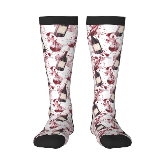 Fotbe Watercolor Wine Calcetas Divertidas Estampadas para Hombre y Mujer, Calcetas de Algodón hasta la Rodilla para Caminar, Correr, Enfermería y Embarazo