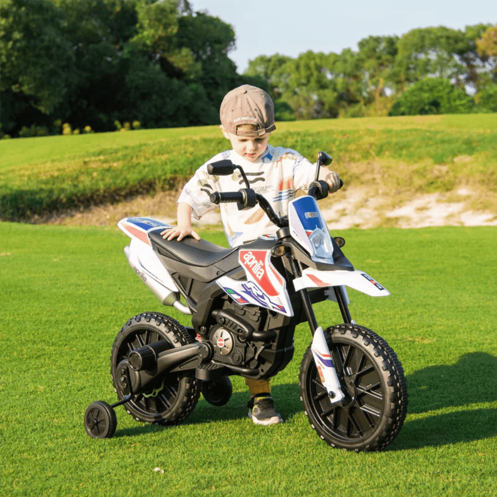 WERSEON Kids Motorcycle 12V, Licensed Aprilia Electric Ride on Motorbike for Toddlers Ages 3-6, Powered Ride on Toy w/ Training Wheels, Blue