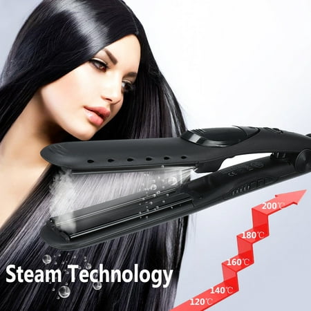 Electric Steam Hair Straightener Comb - 120-200℃ Instant Heat Ceramic Flat Iron Wand  - LED Temperature Control Iron Brush - 5 Temperature Modes Adjustment - For Dry