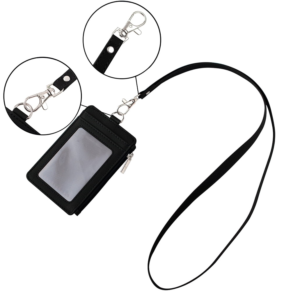 Toptie Water-Resistant Adult Badge & ID Holders, Leather Black
