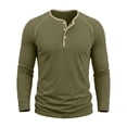 thumbnail image 2 of 100% Cotton Mens Casual T-Shirt Slim Fit Basic Henley Long Sleeve Shirts With Buttons Fashion Daily Wear Work Tops, 2 of 7