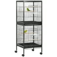 thumbnail image 1 of PawHut 2 In 1 Bird Cage Aviary with Wheels, Wood Perch, Black, 1 of 10