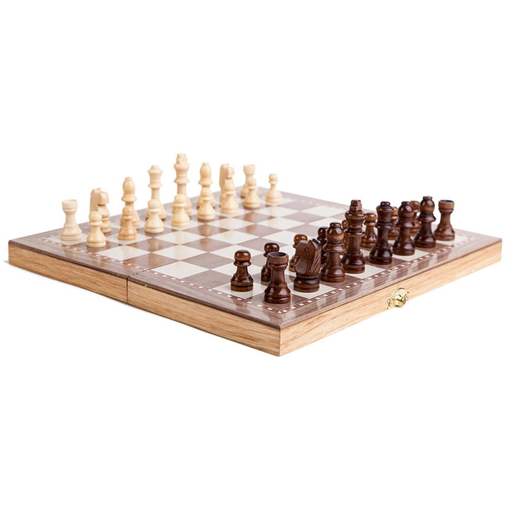 Yajisi 3-in-1 Multifunctional Wooden Chess Set, Folding Portable Travel Game Set, Chess Checkers Backgammon, 11.8x5.9x2.0in