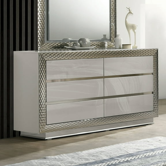 Furniture of America Encina Adult Glam 6-Drawer Dresser, Gray