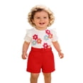 thumbnail image 2 of Girls Summer Outfits 2 Piece Floral Print Crew Neck Ruffles Short Sleeve T Shirt And Shorts Daily Wear Girls' Clothing Sets Red 6 Months-9 Months, 2 of 9