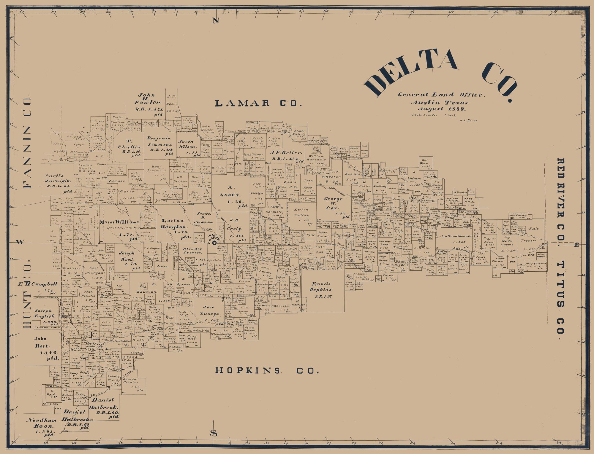Delta County Texas Blain 1889 30.05 x 23