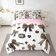 thumbnail image 2 of Manfei Lovely Bow Bowtie 7 Pieces Bedding Comforter Set,Ribbon Bowknot Full Bedding Set,Brown Leopard Print Fitted Sheet Flat Sheet For Girls,Luxury Bedroom Decor Reversible, 2 of 8
