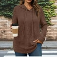 thumbnail image 2 of Loopsun Womens Winter Tops, Long Sleeve T Shirts for Women, Women's Plus Size Solid Long Sleeve Hooded Pullover Top with Drawstring Coffee, M, 2 of 5