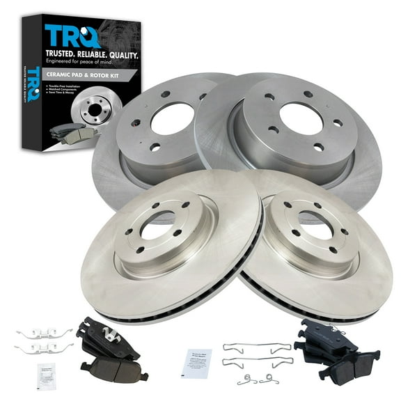 TRQ Front and Rear Brake Pad & Rotor Kit Brake Pads Brake Rotor Ceramic Solid Fits Select 2013-2016 Ford Escape 2014-2018 Transit Connect