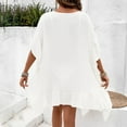 thumbnail image 5 of Taqqpue Women's Crochet Cover Up Solid Color Cutout Drop Shoulder 3/4 Sleeves Pullover Beachwear Bathing Suit, 5 of 7