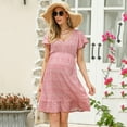 thumbnail image 2 of Yesfashion Women's Maternity Short Sleeve Ruffle Dress V Neck Summer Casual Smocked Flowy Midi Dress, 2 of 5