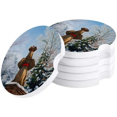 

KXMDXA Elephant Sitting on the Chimney and Watching the Snow Scene Set of 2 Car Coaster for Drinks Absorbent Ceramic Stone Coasters Cup Mat with Cork Base for Home Kitchen Room Coffee Table Bar Decor