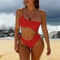 thumbnail image 4 of Tummy Suits Bathing Suits New Women Solid Color Backless Strap Bikini Swimsuit Bikini Color Blocking Off-Shoulder Set Style B-37 Red M, 4 of 5
