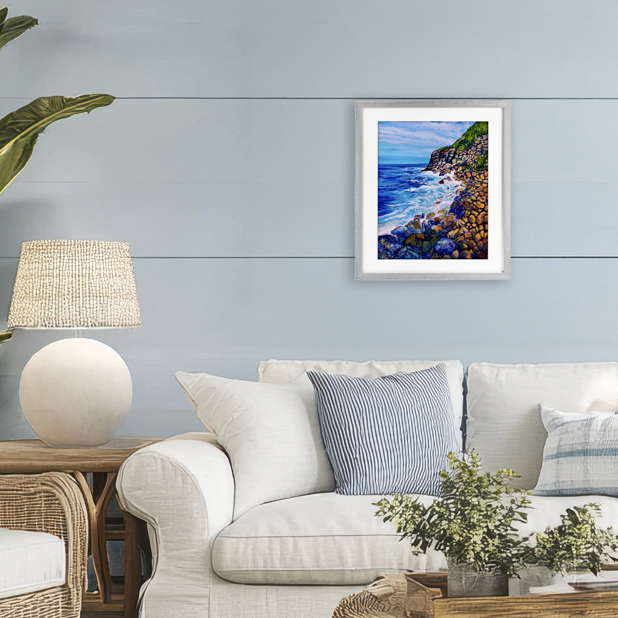Stupell Industries Cliffside Ocean Spray Gray Framed Print Under Glass, design by Lee Ann Zirbes
