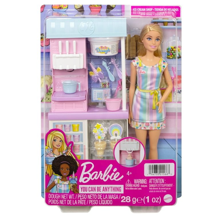Barbie Ice Cream Shop Playset with Blonde Doll Ice Cream Machine Molds Dough Cooking Toy Accessories Walmart