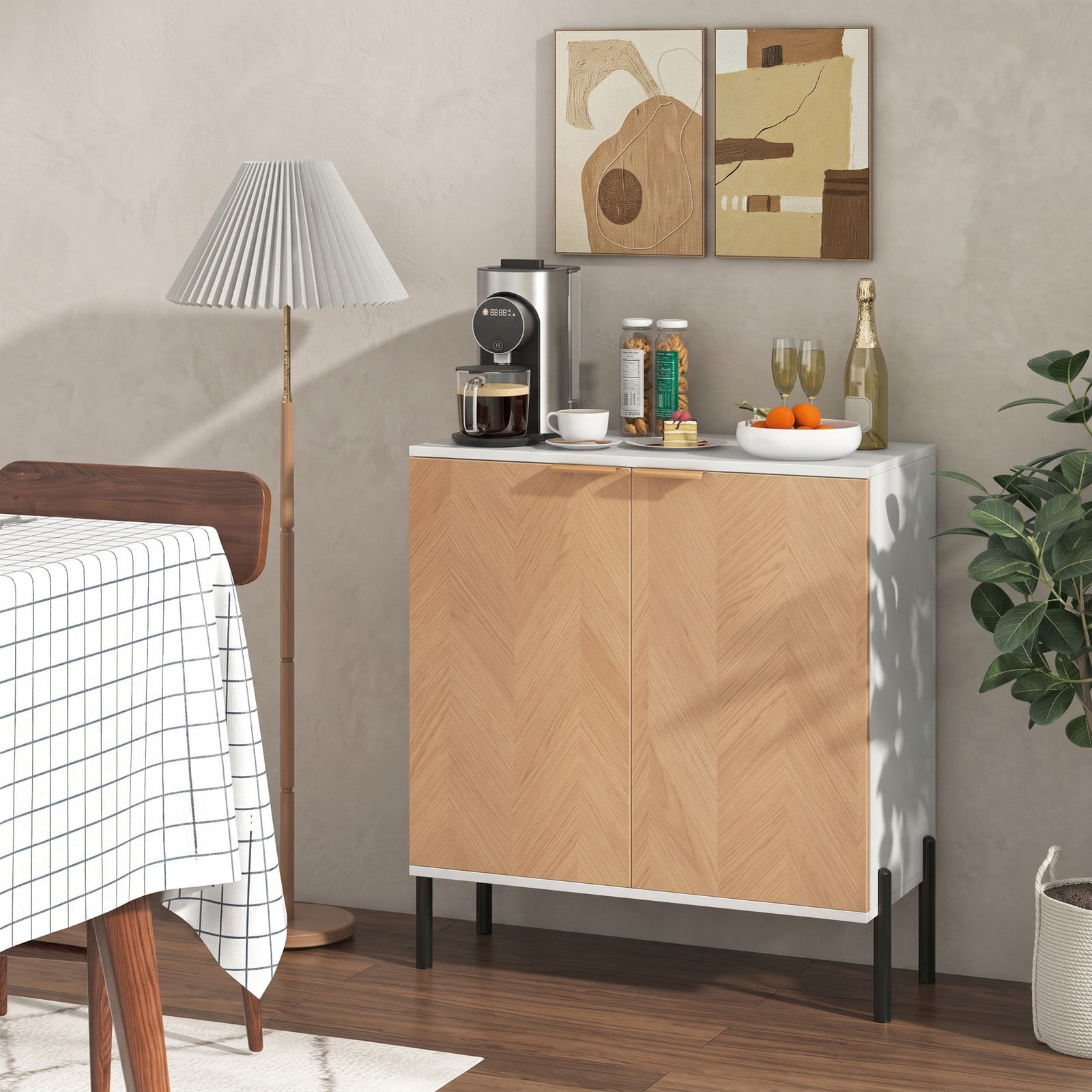 Furnibear 2-Door Buffet Cabinet Sideboard, Modern Kitchen Storage Credenza Console with Adjustable Enclosed Shelf, Anti-Tipping Cupboard and Metal Legs for, Black