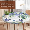 thumbnail image 4 of Purple Hydrangea Round Tablecloth, Fitted Table Cover with Elastic for 45"-54" Round Tables, Spring Eucalyptus Butterfly Pastoral Table Cloth Outdoor Indoor Dinning Party Waterproof Tablecloths, 4 of 7