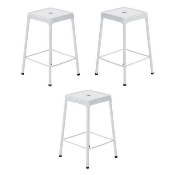 Home Square 25" Steel Backless Counter Stool in Glossy White - Set of 3