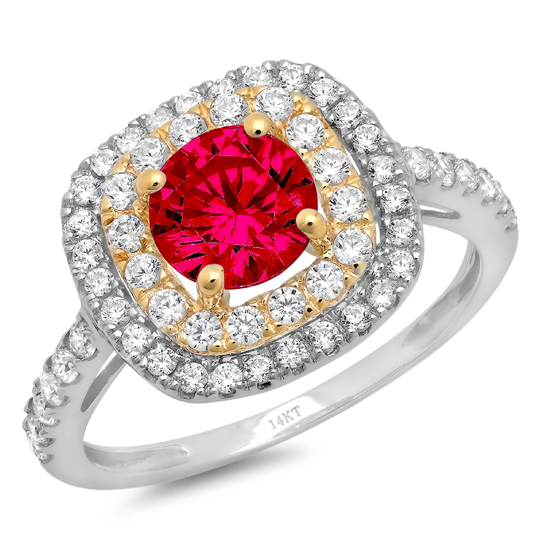 1.75Ct Round Cut Ruby Simulated Diamond Square Halo Engagement Ring 14K White Gold Over in Sterling Silver