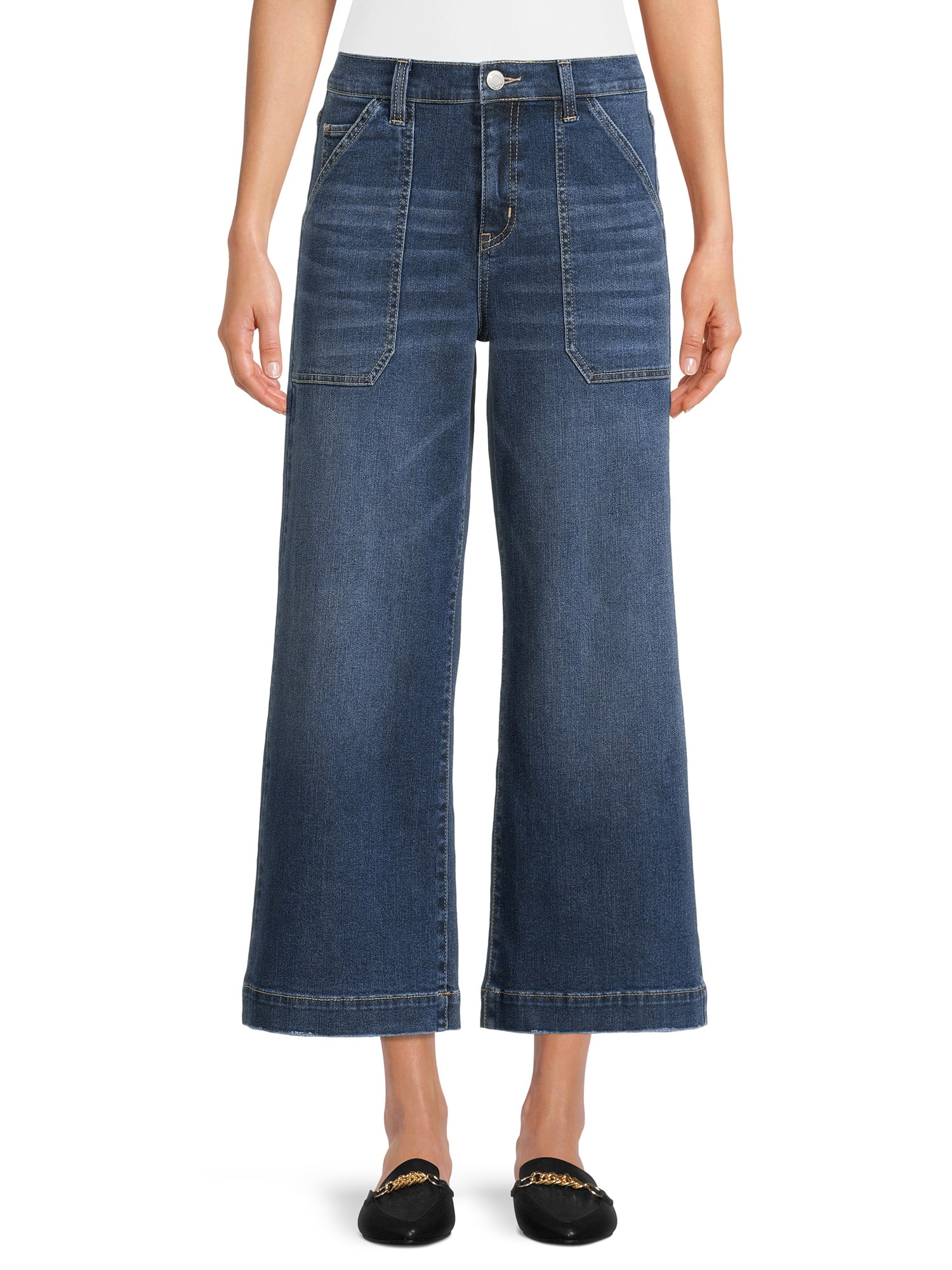 Buy Time and Tru Women's High Rise Wide Leg Crop Utility Jeans Online ...