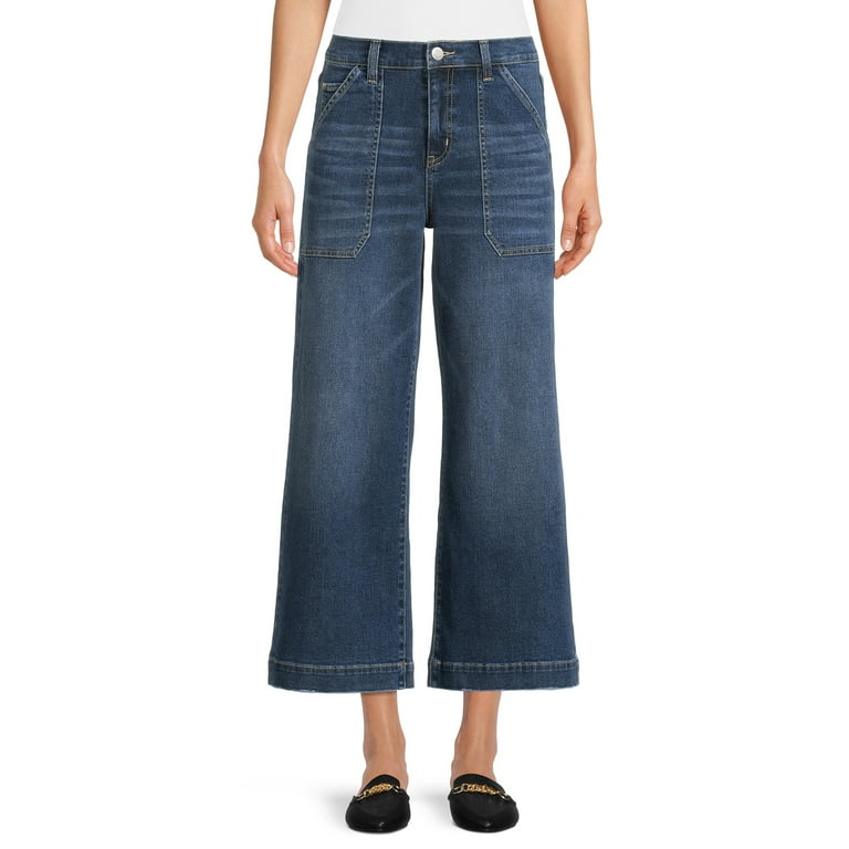Time and Tru Women's High Rise Wide Leg Crop Utility Jeans, 26.5 Inseam,  Sizes 2-20 