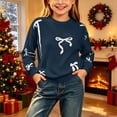 thumbnail image 4 of Winter Sweaters for Girl Cozy Thermal Long Sleeve Crew Neck Cute Bow Printed Pullover Sweater for Daily Casual Family Gathering Wear Navy 15-16 Years, 4 of 7