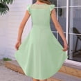 thumbnail image 5 of Xyxonk Girls Dresses Summer Ruffle Sleeve Mesh A Line Dresses Casual Elegant Dress with Pockets Belted Solid Color Sundress 5-14 Years Light Green, 5 of 5
