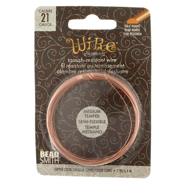 The Beadsmith Half-Round Craft Wire - Medium Temper Beading Wire, Copper Color, 21 Gauge, 7 Yards
