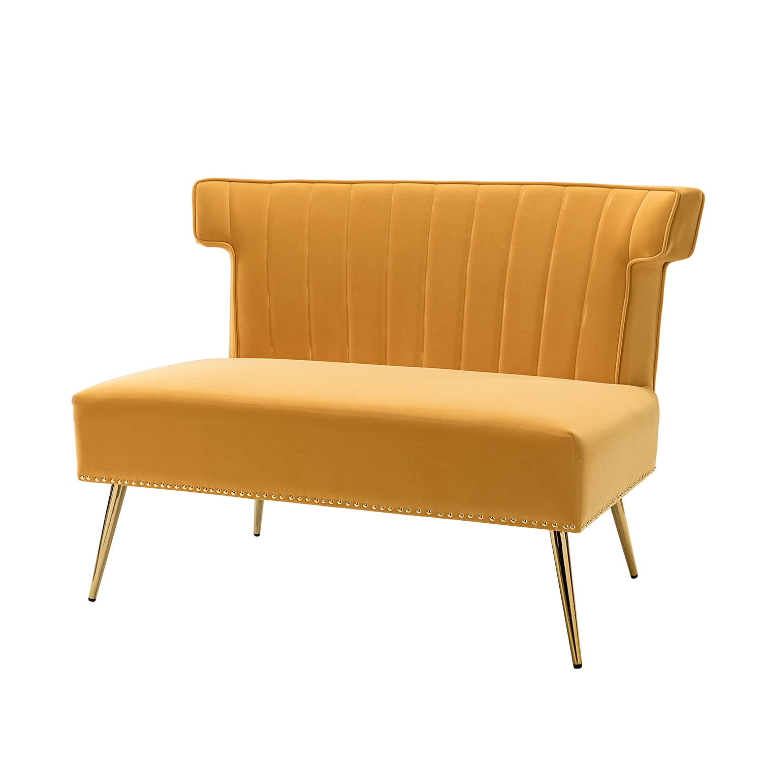 14 Karat Home Velvet Accent Loveseat Sofa with Golden Legs, Armless