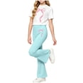 thumbnail image 4 of Xdegoge Girls Outfit 2 Piece Short Sleeve Crewneck Graphic Cute T Shirt and Bell Bottom Flare Pants Set Casual First Day Of School Daily Sets 2-14 Years, 4 of 6