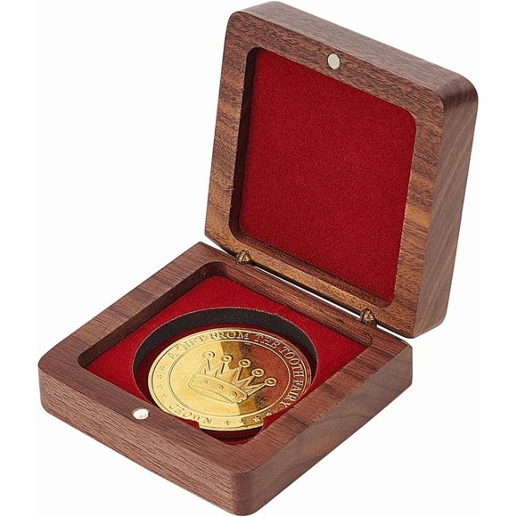 Single Wood Challenge Coin Presentation Display Gift Box With Dark Red Velvet Inside for 40mm Coins Magnetic Clasp Medal Case Commemorative Coin Holder Storrage Box for Collector