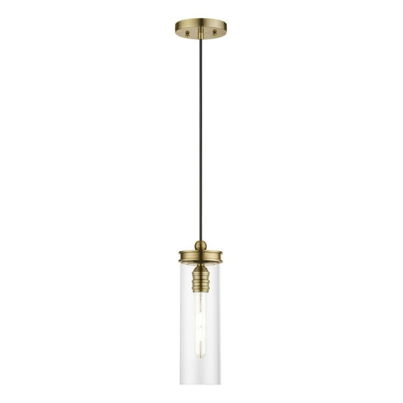 41236-01 Livex Lighting Devoe - 1 Light Mini Pendant In Industrial Style-19 Inches Tall and 5.13 Inches Wide-Antique Brass Finish -Traditional