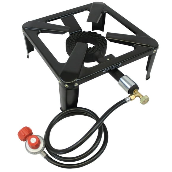 Flame King Heavy Duty 120,000 BTU, 0-20 PSI, Turkey Fryer Single Propane Burner Bayou Cooker, Outdoor Stove for Home Brewing, Maple Syrup Prep, Cajun Cooking
