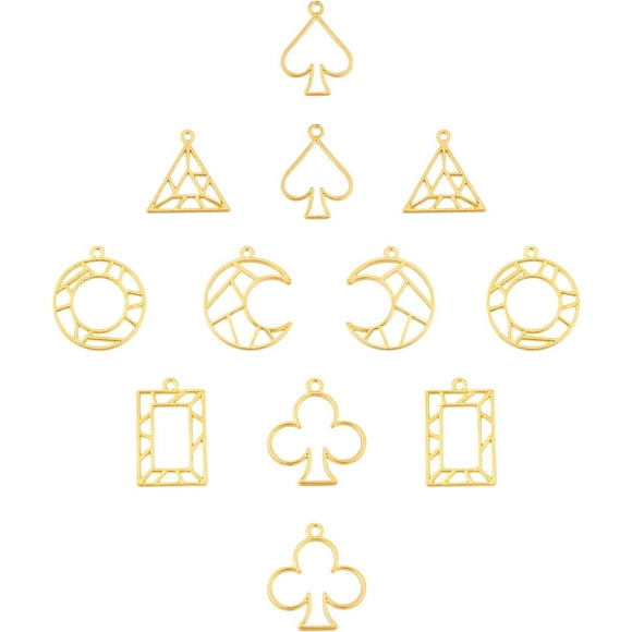 1 Box 24Pcs 6 Styles Open Back Bezel Pendants Alloy Metal Hollow Pendant Flower Frame Triangle Round Rectangular Moom Shape for Jewelry Making Charms Earring Necklace Epoxy Resin Pressed