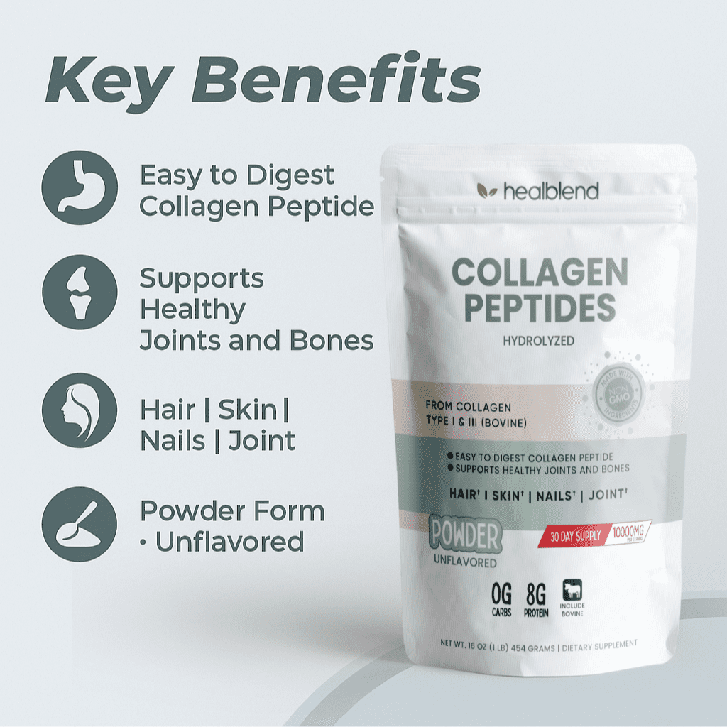 Healblend Collagen Peptides Powder, Hydrolyzed Collagen Powder Types I & III, Multi Collagen Protein Powder Supplement, Easy to Mix Drink 2-Pack