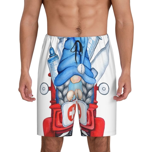Fotbe Medicine Gnome Truck Red Pantalones Cortos de Pijama para Hombre, Ropa de Dormir, Pantalones de Pijama Cortos para Hombre-Small