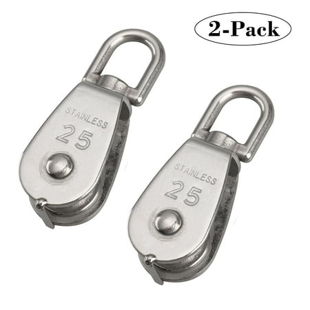 Single Hook Crane EEEkit 2 Pack Silver Single Pulley Block in 304 Stainless Steel M25 M15 M20 Crane Swivel Hook Single Pulley Roller,Loading 400 KG ()