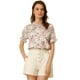 thumbnail image 1 of Blusa floral con ribete de volantes y manga corta de gasa para mujer Rosado morado XS, 1 of 5
