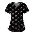 thumbnail image 4 of BDPORKAS Scrubs Tops for Women Valentine's Day Scrub Nursing Shirts for Women Stretchy Breathable Pink Bow Print Short Sleeve V Neck Blouses Tee Tops, 4 of 5