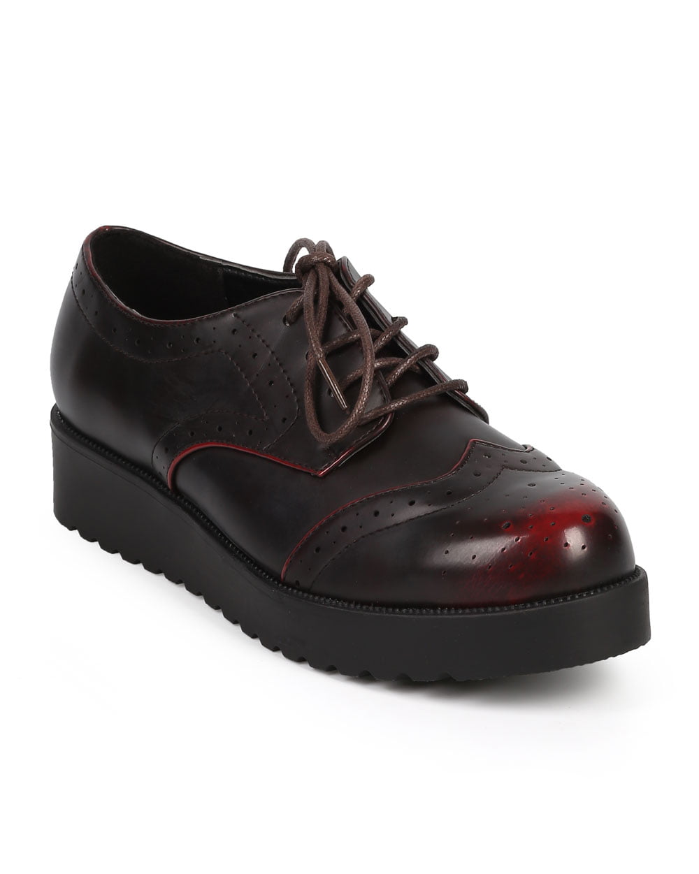 Womens Lace up Patent Leather Brouge Shoes Platform Creeper Oxford Med Heel Pump 