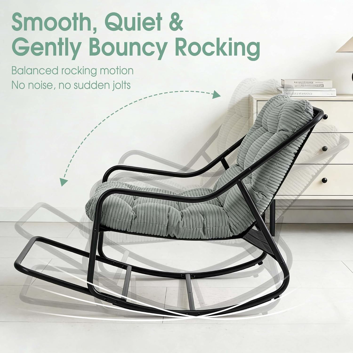 MOONMISS Rocking Chair with Soft Comfy Thick Cushion,Indoor/Outdoor with Footrest,Beige