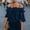Navy Blue, variant on Women's Solid Color Off-Shoulder Ruffle Top – Backless Short Sleeve, Elegant Vacation & Party Blouse White,L