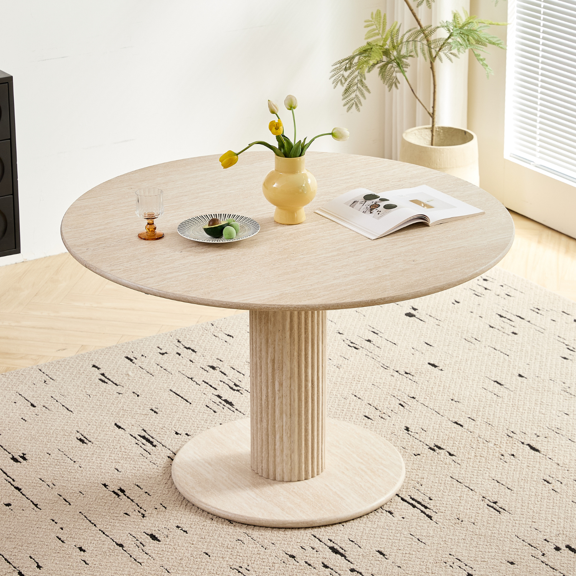 HJhomeheart Small Dining Table Modern Elegant Kitchen Table 47.2 Inch, Round Dining Table for 4, Circle Dining Tables with Wooden Decoration Base for Home Kitchen Living Room Space Saving