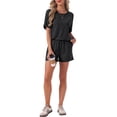 thumbnail image 2 of INSPIRE CHIC Women's Pajama Set Short Sleeve Round Neck Rolled Cuffs Top Elastic Waist Shorts Jersey Knit Sleepwear Sets S Black, 2 of 6
