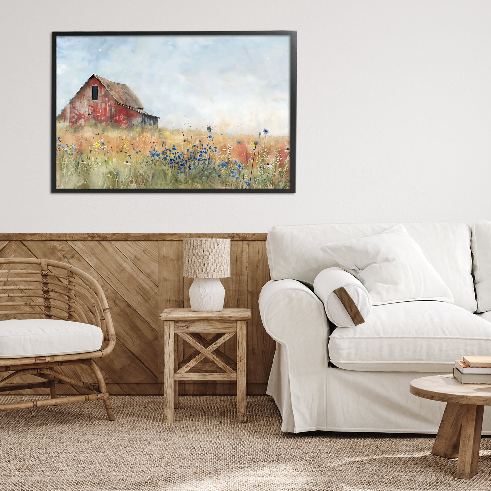 Stupell Industries Rustic Barn in Colorful Meadow Black Framed Giclee Art, design by Creative Studio