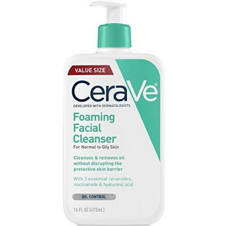 CeraVe Foaming Facial Cleanser, Daily Face Wash for Oily Skin, Hyaluronic Acid + Ceramides + Niacinamide, Fragrance Free & Paraben Free, Non-Drying Oil Control Face Wash, 16 Fluid Ounces