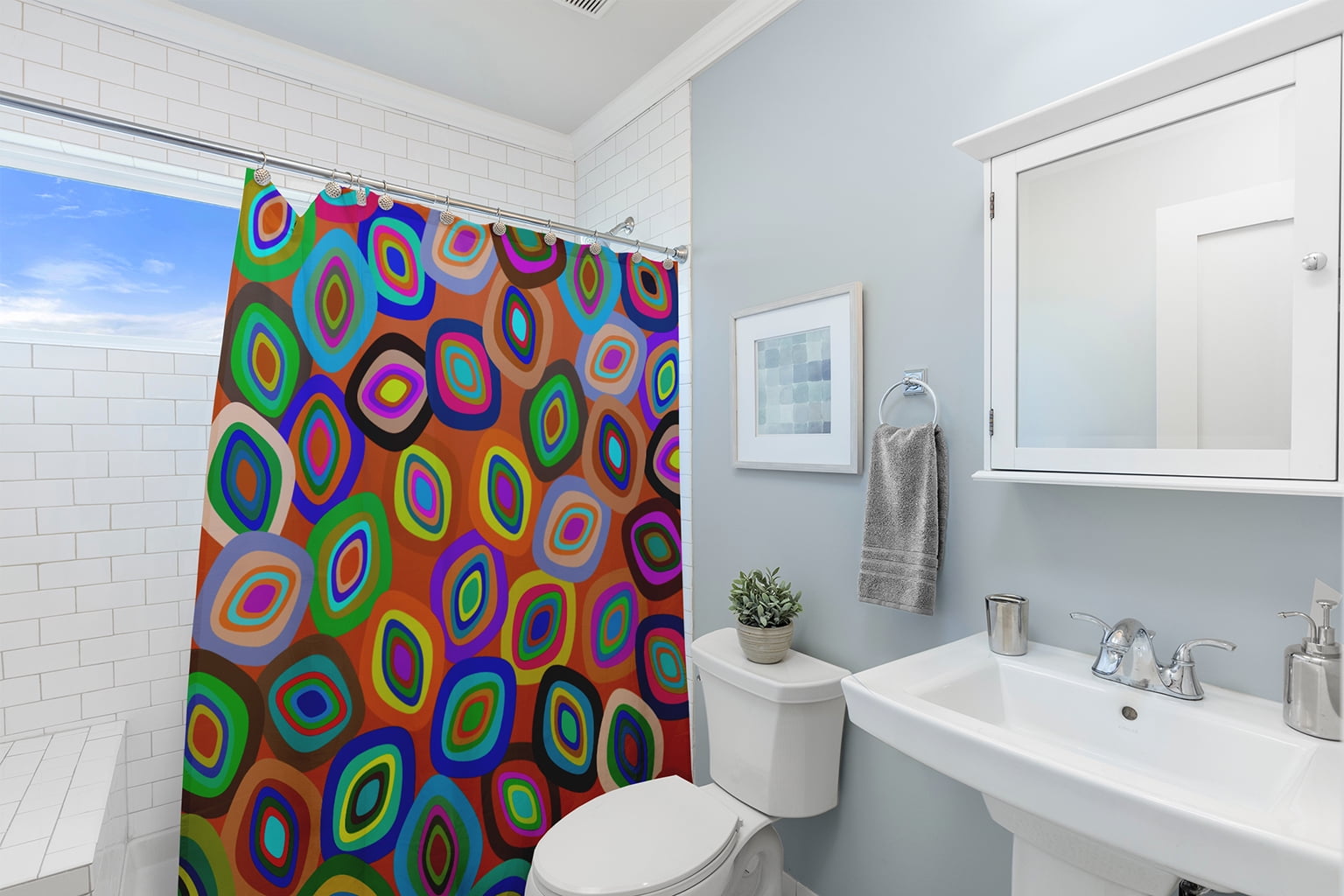 Simply Daisy 70" W x 73" L Modern Leaf Pile Polyester Shower Curtain, Multi [1 Ct]